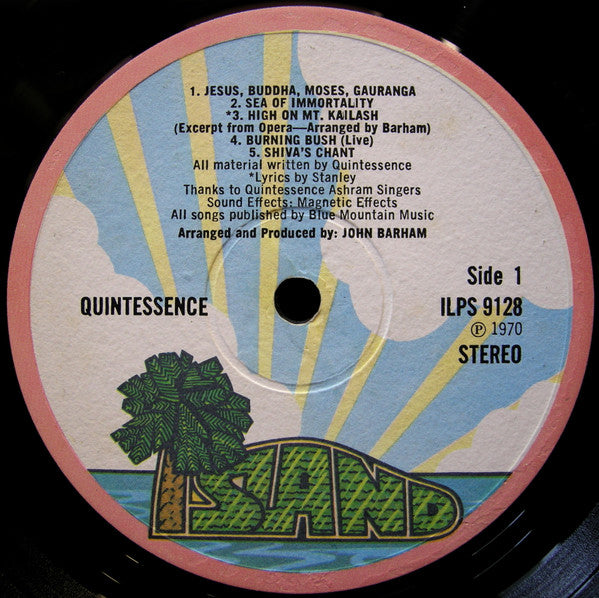 Image of Label Cover of LP - VG/EX - QUINTESSENCE, Quintessence (Island Pink Rim; ILPS9128, UK 1970s Reissue, Laminated Tri-Fold Sleeve), Company Inner, Sleeve Creased, - 0626137E