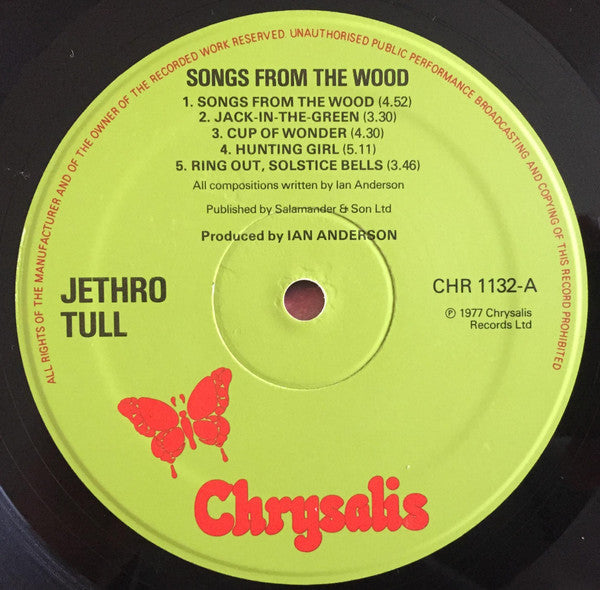 Image of Label Cover of LP - VG/VG+ - JETHRO TULL, Songs From The Wood (Chrysalis Green ; CHR1132, UK 1977), Edge Wear, - 2446171S