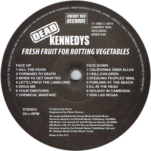 Image of Label Cover of LP - VG+/EX - DEAD KENNEDYS, Fresh Fruit For Rotting Vegetables (Cherry Red; BRED 640, UK 2014 Reissue, Poster & Two 7" Prints, 180 Gram Vinyl), Still In Opened Shrinkwrap, Corner Crease, - 3226250E