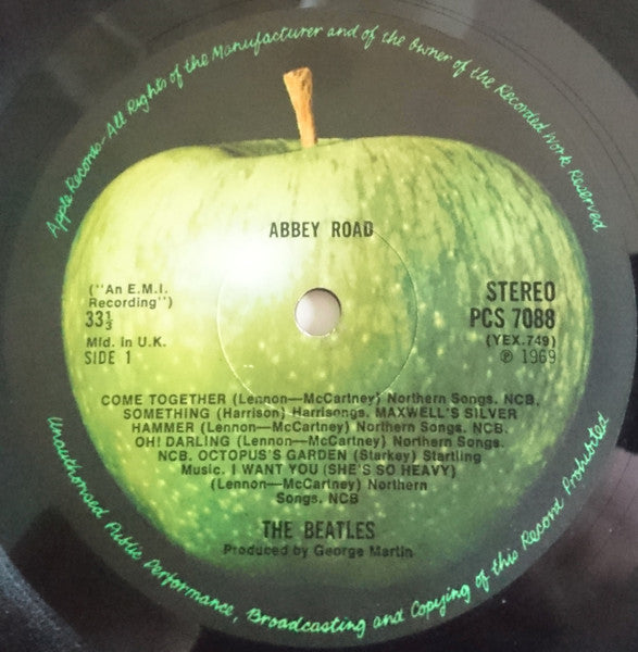 Image of Label Cover of LP - VG/G - THE BEATLES, Abbey Road (Apple; PCS 7088, UK 1969, Laminated Sleeve, 1st Press, No Her Majesty Credit On Label, Apple Logo Aligned, YEX749-2 / 750-1), Couple of small feelable scratches, light scratches & hairlines, laminate creases, sticker residue, - 4146154S