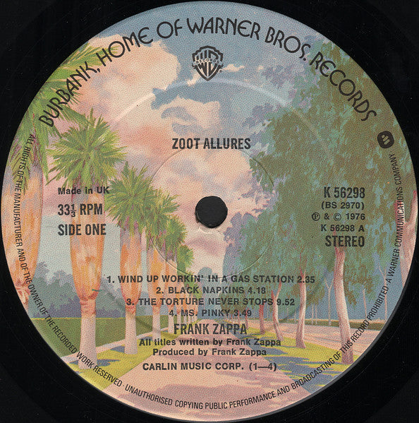 Image of Label Cover of LP - VG+/VG - FRANK ZAPPA, Zoot Allures (WB Burbank; K 56298, UK 1976), , - 3316051C