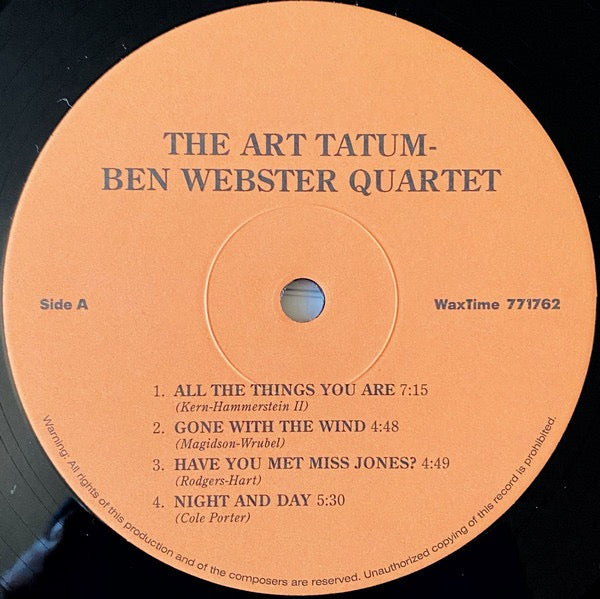 Image of Label Cover of LP - NEW/NEW - ART TATUM / BEN WEBSTER QUARTET , The Art Tatum / Ben Webster Quartet (Wax Time; LP771762, UK 2012 Reissue, Limited Edition, Remastered, Mono, 180g), , - 3536194E