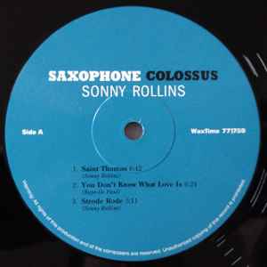 Image of Label Cover of LP - NEW/NEW - SONNY ROLLINS, Saxophone Colossus (Wax Time; LP771759, UK 2012 Reissue, 180 Gram Vinyl), , - 3536196E