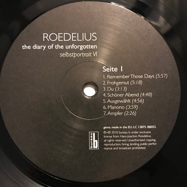 Image of Label Cover of LP - VG+/VG - ROEDELIUS, The Diary of the Unforgotten (Bureau; BB052, Europe 2010 Reissue, Inner), , - 3826034E