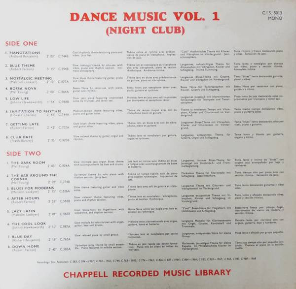 Image of Back Cover of LP - VG/VG+ - VARIOUS ARTISTS, Dance Music (Night Club) (Chappell; C.I.S. 5013, UK 1968), Strong VG sleeve. Light edge wear and discolouration., - 4146218S