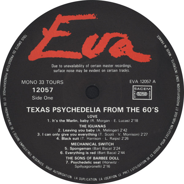 Image of Label Cover of LP - VG+/VG+ - VARIOUS, Texas Psychedelia From The Sixties (Eva; EVA12057, France 1986), , - 2926247E