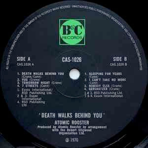 Image of Label Cover of LP - VG/VG - ATOMIC ROOSTER, Death Walks Behind You (B & C Records; CAS-1026, UK 1970, Gatefold), , - 3726318E
