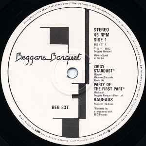 Image of Label Cover of 12" - G+/VG - BAUHAUS, Ziggy Stardust / Third Uncle (Beggars Banquet; BEG 83T, UK 1982, Picture Sleeve, Featuring Nico!), Small area of damage top right rear of sleeve, age discolouring., - 4316178C