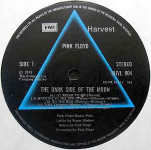 Image of Label Cover of LP - VG/VG - PINK FLOYD, The Dark Side Of The Moon (Harvest Black/Blue; SHVL 804, UK 1970s Reissue, Gatefold, No Posters, No Stickers, EMI On Label Rim, EMI Box. 5th Press.), , - 2726073E
