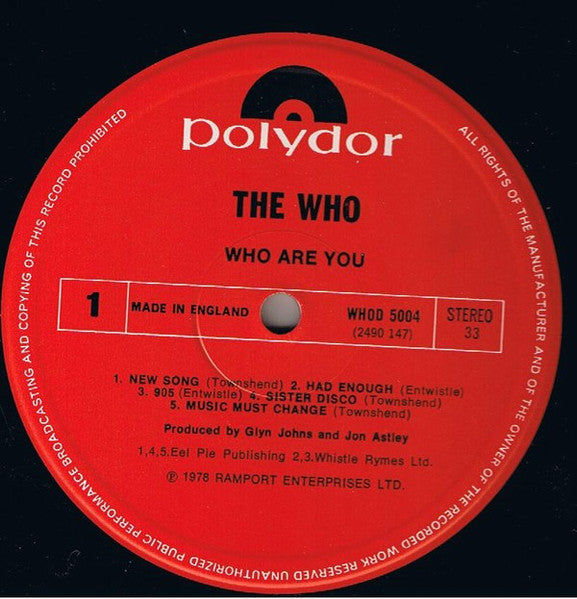 Image of Label Cover of LP - VG+/VG+ - THE WHO, Who Are You (Polydor; WHOD 5004, UK 1978), , - 2716495C