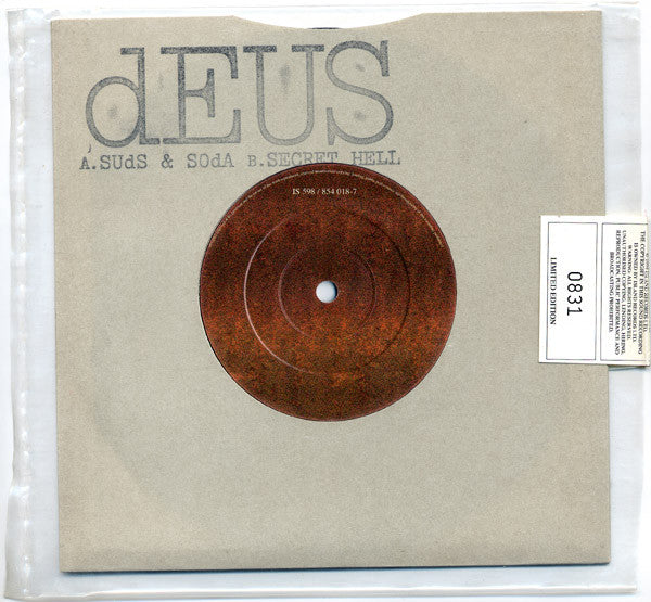 Image of Front Cover of 7" - EX/M - DEUS, Suds & Soda (Island Records; IS 598, UK 1994, Stamped Die Cut Sleeve In Poly Outer With Numbered Hype Sticker, Numbered, Limited Edition.), No. 0605. SEALED., - 4316621C