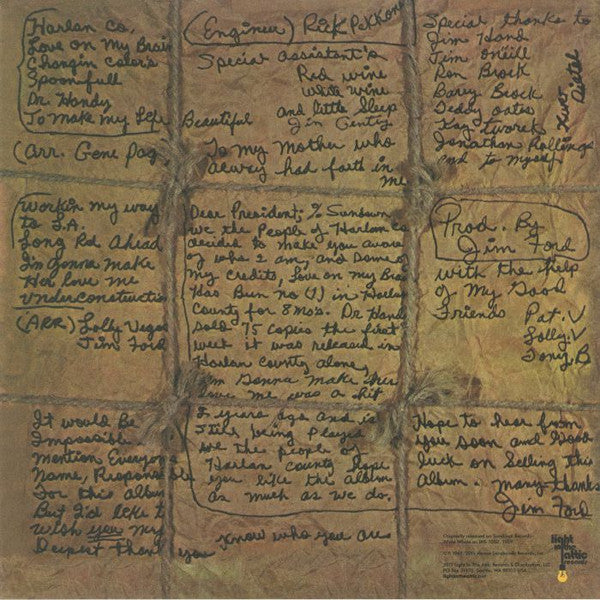 Image of Back Cover of LP - VG+/VG+ - JIM FORD, Harlan County (Light in the Attic; LITA 068, US 2011 Reissue, Gatefold Sleeve, Insert), , - 2946121S
