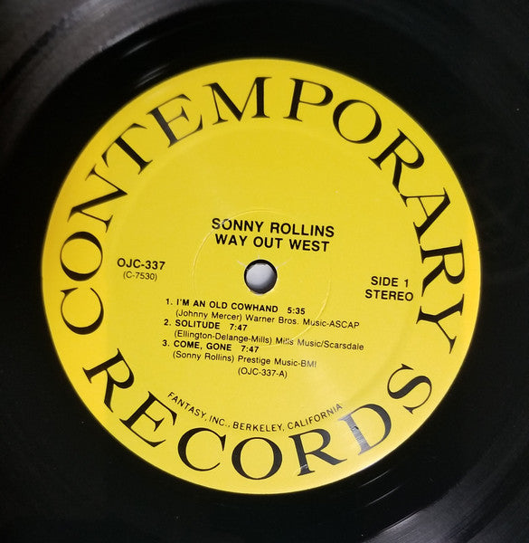 Image of Label Cover of LP - VG/VG - SONNY ROLLINS, Way Out West (OJC / Contemporary; OJC-337 (S7530), US 2009 Reissue, Stereo), Strong VG, - 4146060S