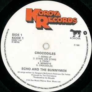 Image of Label Cover of LP - VG/VG+ - ECHO AND THE BUNNYMEN, Crocodiles (Korova White Labels; KODE 1, UK 1980, Inner, First Pressing, Released Without 7"), , - 3816586C