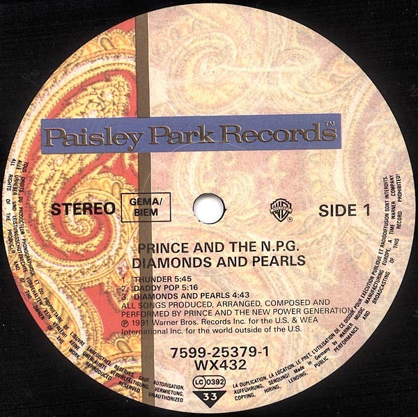 Image of Label Cover of 2xLP - VG/VG - PRINCE AND THE NEW POWER GENERATION, Diamonds And Pearls (Paisley Park; 7599-25379-1, Europe 1991, Picture sleeve, 2 Inners), Light Marks only., - 2426213E