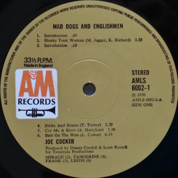 Image of Label Cover of 2xLP - VG/VG - JOE COCKER, Mad Dogs and Englishmen (A&M; AMLS 6002, UK 1970, Fold Out Sleeve), , - 3726334E