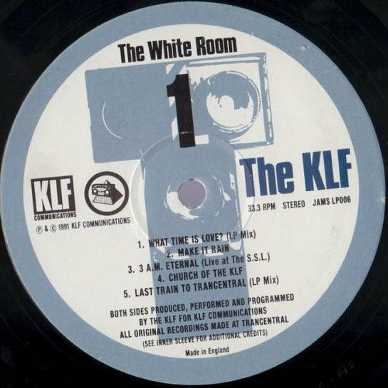 Image of Label Cover of 0546281S: LP - THE KLF, The White Room (KLF; JAMS LP006, UK 1991, Inner & Merchandise Insert) Stickered Sleeve VG/VG+
