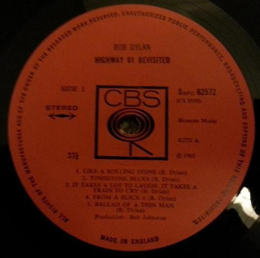 Image of Label Cover of LP - G+/VG - BOB DYLAN, Highway 61 Revisited (CBS Smooth Orange (33 1/3 On Label); SBPG 62572, UK 1960s Reissue, Matte Non-Flipback Sleeve, Stereo), Sleeve Discoloured on Front. Writing and Small Tear on Rear Sleeve, - 2726066E