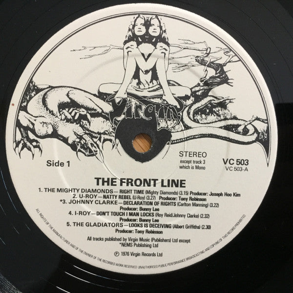 Image of Label Cover of LP - VG/VG+ - VARIOUS ARTISTS, The Front Line (Virgin; VC 503, UK 1976, Picture sleeve), Wear to slevee with ringwear & light staines., - 3846040S