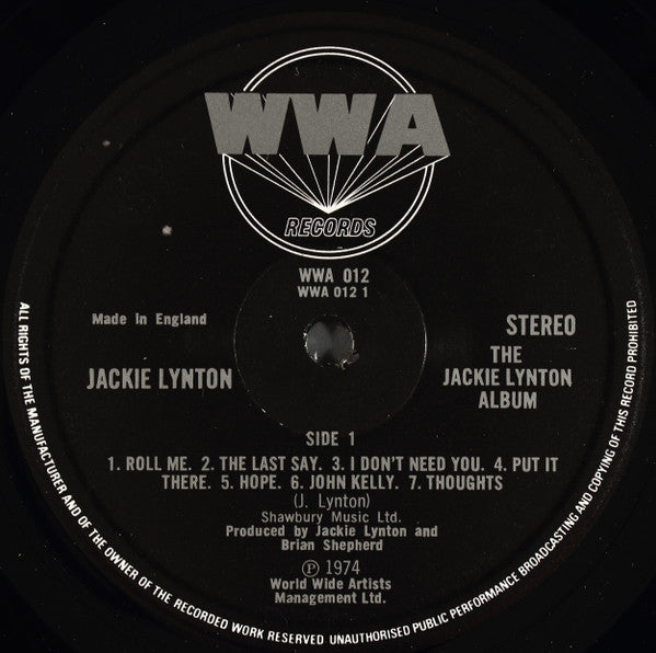 Image of Label Cover of 5125278E: LP - JACKIE LYNTON, The Jackie Lynton Album (WWA; WWA 012, UK 1974, Laminated Sleeve, Insert, ex Savoy Brown) Laminate creasing, general light sleeve wear. VG/VG+