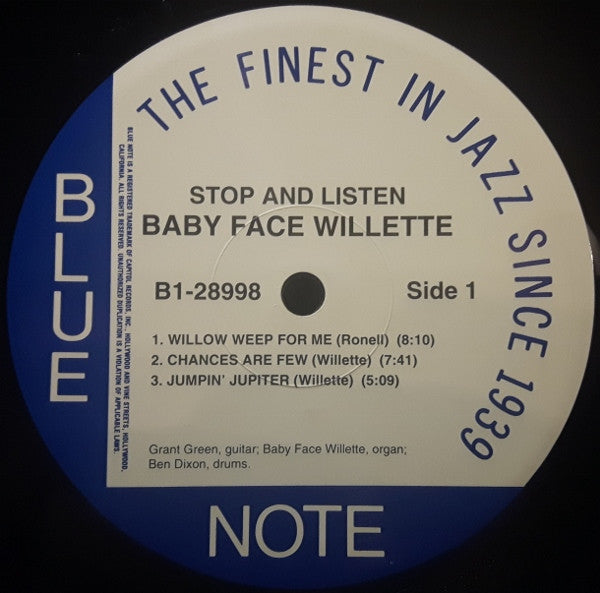 Image of Label Cover of LP - VG/VG+ - "BABY FACE" WILLETTE, Stop And Listen (Blue Note; B1 7243 8 28998 1 5, US , Limited Edition 180g vinyl), , - 3226409E
