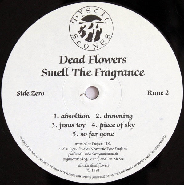 Image of Label Cover of LP - VG/VG - DEAD FLOWERS, Smell The Fragrance (Mystic Stones; LP RUNE 2, UK 1991), Light hairlines and little bit of mottling, Edge wear to sleeve, - 2016102C