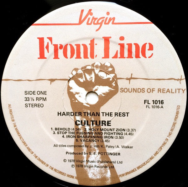 Image of Label Cover of LP - G+/G+ - CULTURE, Harder Than The Rest (Virgin / Front Line; FL 1016, UK 1978, Inner), Edge wear to sleeve. Lots of light marks to disc., - 2416356C