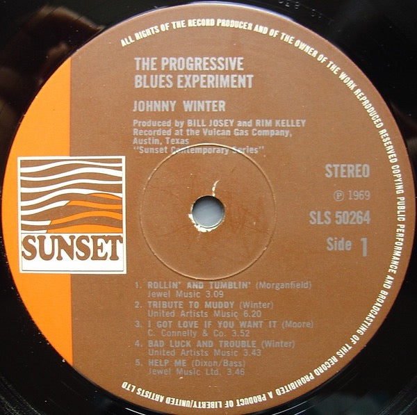 Image of Label Cover of LP - VG/VG - JOHNNY WINTER, The Progressive Blues Experiment (Sunset; SLS 50264, UK 1974 Reissue, Laminated Front Sleeve), Side 1 strong VG+, Side 2 is lightly fogged. , - 1516309C
