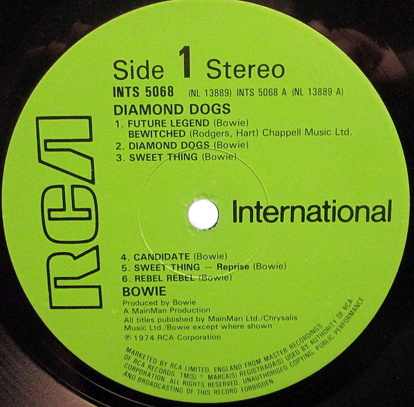 Image of Label Cover of LP - VG/G - DAVID BOWIE, Diamond Dogs (RCA International Green; INTS 5068, UK 1981 Reissue, Single Sleeve, Insert, Mainman Logo On Rear Sleeve), , - 2726197E