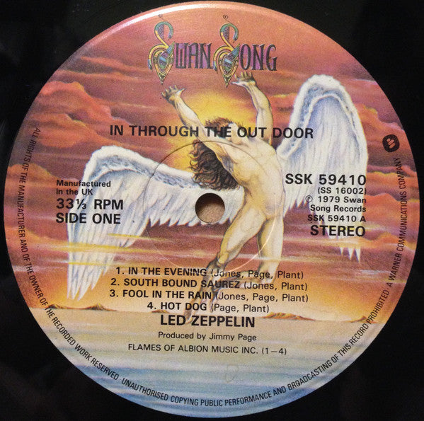Image of Label Cover of LP - VG/G+ - LED ZEPPELIN, In Through The Out Door (Swan Song; SSK59410, UK 1979, No Brown Paper Outer,"B" Sleeve, Inner), Light marks and quite dished, Plays fine. Decent sleeve, No brown bag, - 4016392C