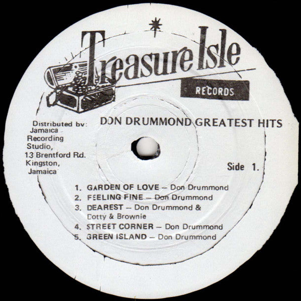Image of Label Cover of LP - VG+/VG+ - DON DRUMMOND, Greatest Hits (Treasure Isle; LP 101/6 , Jamaica 1990s Reissue), Lighrt pressing imperfections, shiny clean copy., - 2446100S