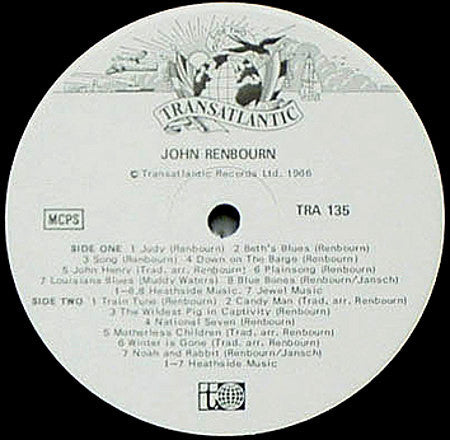 Image of Label Cover of LP - VG+/VG - JOHN RENBOURN, John Renbourn (Transatlantic Picture Label; TRA 135, UK 1970s Reissue, Laminated Sleeve), , - 1326335E