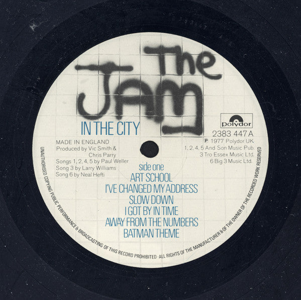 Image of Label Cover of LP - G+/G+ - THE JAM, In the City (Polydor; 2383 447, UK 1977, First Press. Polydor Logo White On Front, Blue On Rear, ALLEN Matrix), Hairlines & scuffs, edge wear, seam split on spine, creasing, - 3446305S