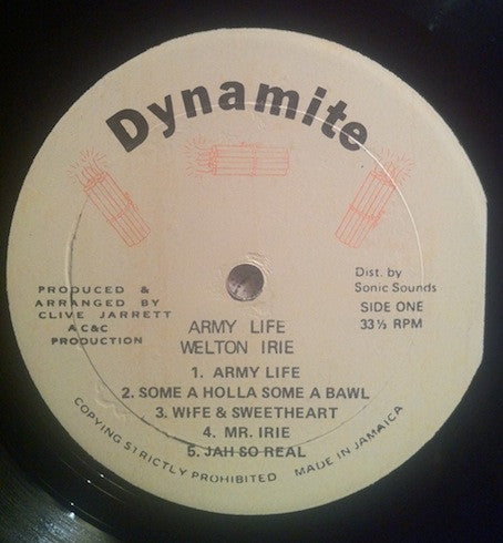 Image of Label Cover of LP - VG/VG - WELTON IRIE, Army Life (Dynamite; , Jamaica 1982), , - 0816120C