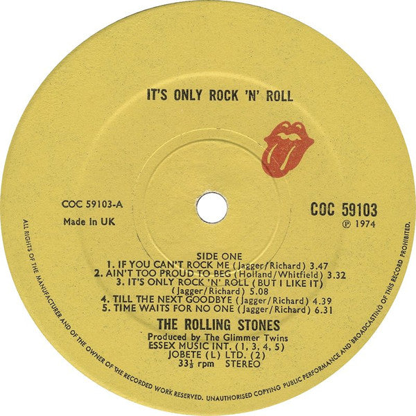Image of Label Cover of LP - VG/VG - THE ROLLING STONES, It's Only Rock 'N Roll (Rolling Stones; COC59103, UK 1974, Inner), Strong VG, - 2546285S