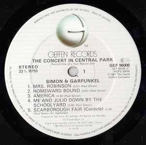 Image of Label Cover of 2xLP - VG/VG - SIMON AND GARFUNKEL, The Concert In Central Park (Geffen Records; GEF 96008, UK 1982, Gatefold, Booklet), Strong VG, light marks only. Sticker residue on front cover. , - 3926416E