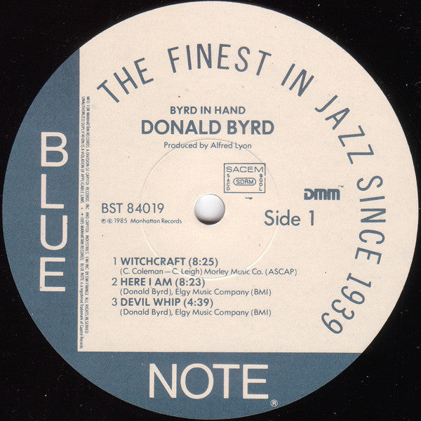 Image of Label Cover of 4825285E: LP - DONALD BYRD, Byrd In Hand (Blue Note; BST 84019, France 1985 Reissue, Pasteback Sleeve, Company Inner, DMM, Stereo) Heavy Ring Wear, Company Sleeve G+/VG+