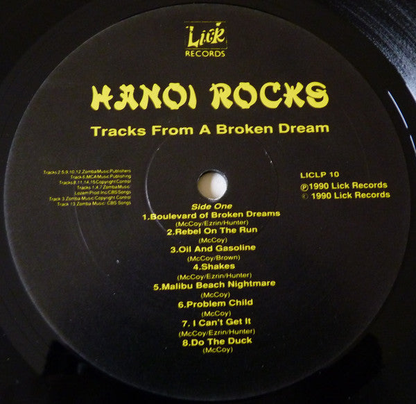 Image of Label Cover of LP - VG+/VG+ - HANOI ROCKS, Tracks From A Broken Dream (Lick Records; LICLP 10, UK 1990), With Merch Insert., - 3416272C