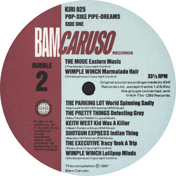 Image of Label Cover of LP - VG+/VG - VARIOUS, Rubble 2 - Pop-Sike Pipe Dreams (Bam Caruso; KIRI 025, UK 1987, Inner), , - 2926246E