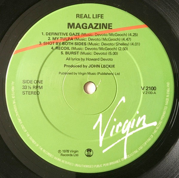 Image of Label Cover of LP - VG+/VG+ - MAGAZINE, Real Life (Virgin Green/Red; V2100, UK 1978, Second Press), , - 3626311E