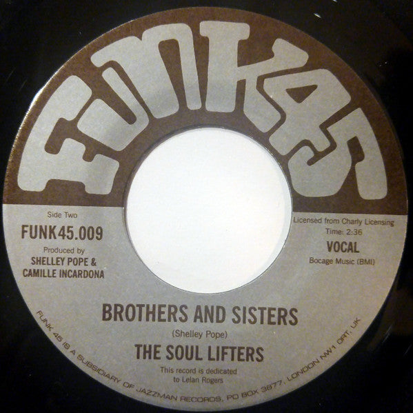 Image of Back Cover of 7" - /VG+ - THE SOUL LIFTERS, Hot, Funky And Sweaty / Brothers And Sisters (Funk45; 009, UK 2003 Reissue, Plain Sleeve), , - 3556267S