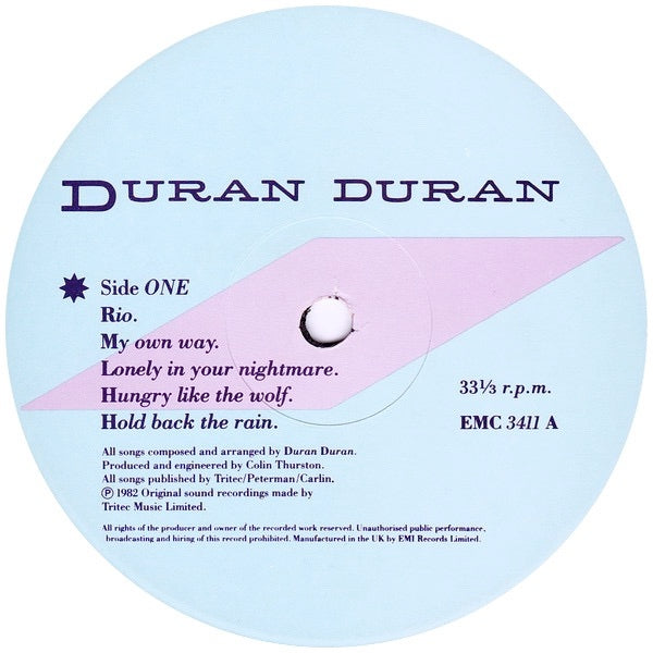Image of Label Cover of LP - VG/VG+ - DURAN DURAN, Rio (EMI; EMC 3411, UK 1982, Textured Sleeve, Inner, "NICKZ" Runout On One Side), Edge Wear, - 3446335S