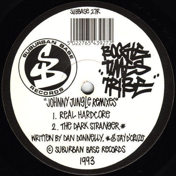 Image of Label Cover of 12" - VG+/VG - BOOGIE TIMES TRIBE, The Dark Stranger / Real Hardcore (Remixes) (Suburban Base Records; SUBBASE 27R, UK 1993, Stickered Company Sleeve), , - 3226051E