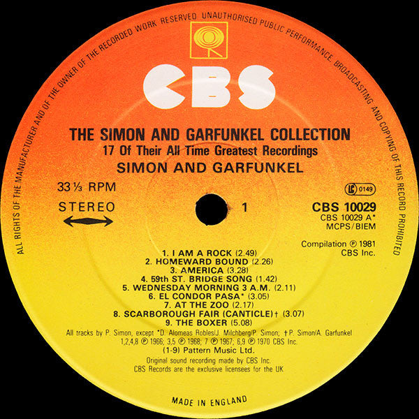 Image of Label Cover of LP - G+/VG - SIMON AND GARFUNKEL, The Simon And Garfunkel Collection (CBS Orange/Yellow; CBS 10029, UK 1981), Strong VG. Edge wear and creasing. , - 2226366E