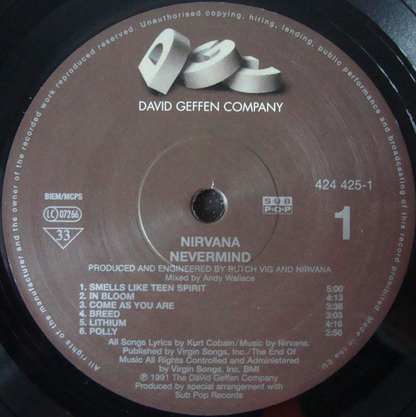 Image of Label Cover of LP - NEW/NEW - NIRVANA, Nevermind (DGC; 4244251, Europe 2023 Reissue, Inner, 180 Gram), , - 6016082C