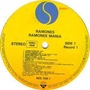 Image of Label Cover of 2xLP - VG+/VG+ - RAMONES, Ramones Mania (Sire; 925 709-1, Europe 1988, 2 Inners), , - 4026176E