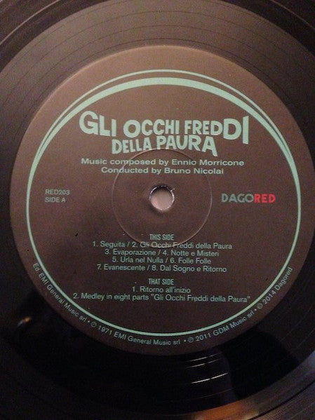 Image of Label Cover of LP - EX/EX - ENNIO MORRICONE, Gli Occhi Freddi Della Paura - OST (Dagored; RED 203, Italy 2014 Reissue, J - Card, Limited Edition of 500), Still In Stickered Shrinkwrap, - 1826497E