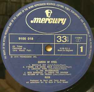 Image of Label Cover of LP - VG/VG - RUSH, Caress of Steel (Mercury; 9100 018, UK 1975, Gatefold), , - 2326285E