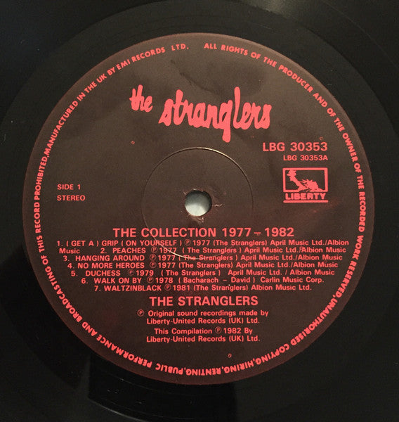 Image of Label Cover of LP - VG/VG - THE STRANGLERS, The Collection 1977 - 1982 (Liberty Black Labels Clockwise Rim Text; LBG 30353, UK 1982, No Barcode), Strong VG - light hairlines, edge wear, - 3446269S