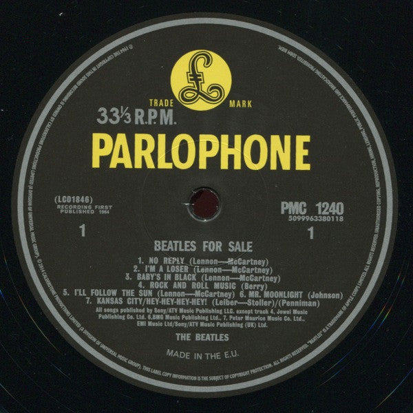 Image of Label Cover of LP - VG/VG+ - THE BEATLES, Beatles For Sale (Parlophone Black/Yellow; 3782573, UK 2014 Reissue, Gatefold, No Brochure Insert, 180 Gram Vinyl, Mono, Remastered), Minor wear to sleeve, strong VG. Clean disc., - 3746128S